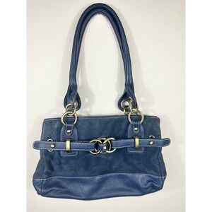 Wilsons Leather Shoulder Bag Blue Suede Pebbled Leather Tote Gold Tone Hardware